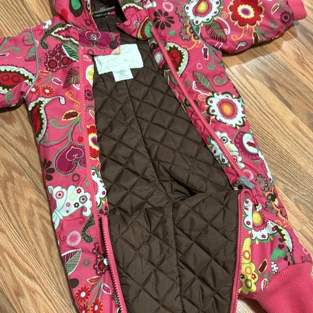 Hanna Andersson vintage Pink paisley Floral bunting snowsuit 6-12 m size 70